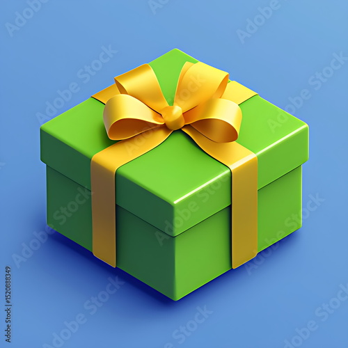 3D green gift box with a golden ribbon