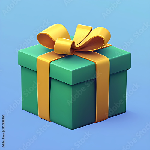 3D green gift box with a golden ribbon