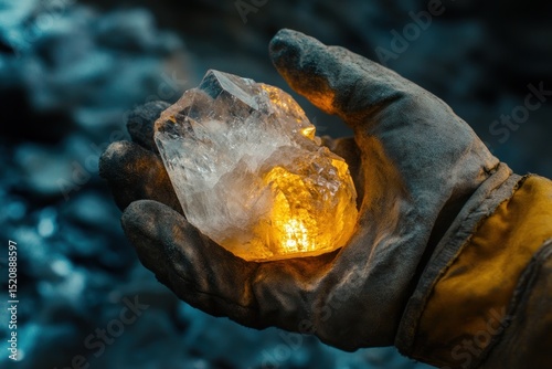 Crystal held in gloved hand photo