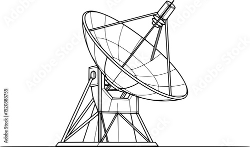 satellite dish, black and white, simple geometric shapes, minimalist, line art, vector