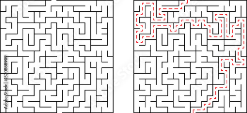 A simple maze and its solved path showing puzzle solving problem solving and strategy