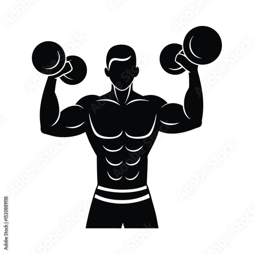 Man Lifting Dumbbells Vector Silhouette