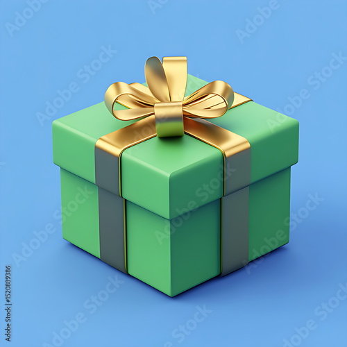 3D green gift box with a golden ribbon