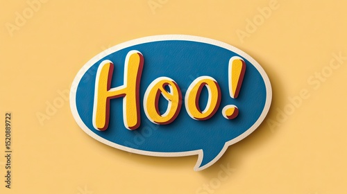 Illustration of a blue speech bubble with the word hoo in yellow on a yellow background