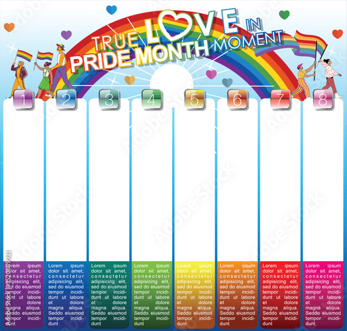 Celebrate True Love in Pride Month Moment with this vibrant vector template background, featuring a colorful LGBT rainbow design and joyful figures. Perfect for Pride Month campaigns for vector.