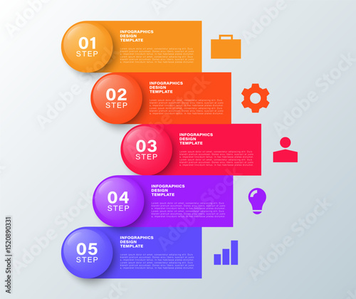 Vertical 3D infographic template with five processes or steps. Business layout for presentations or reports