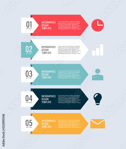 Arrows vertical simple infographic template with five processes. Business infographic layout for presentation slides