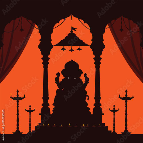 Happy Ganesh Chaturthi Festival Poster Design with Lord Ganesha Silhouette .