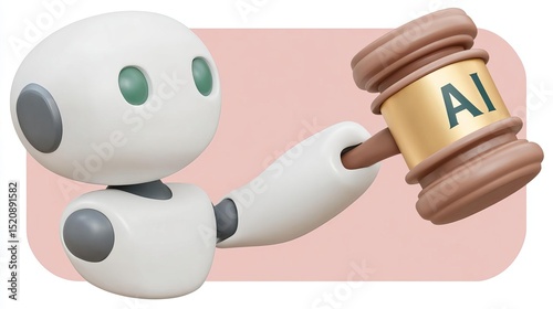 A robot holding a gavel, symbolizing AI in law and justice.