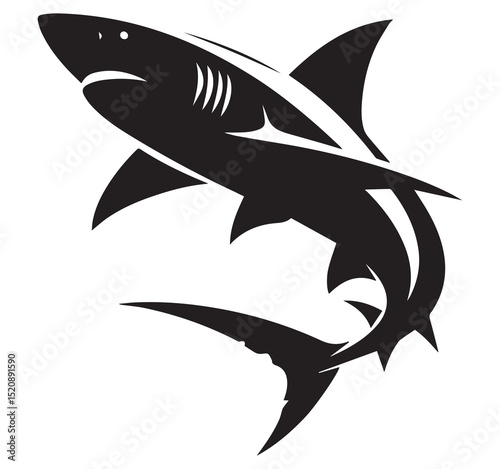 Dynamic Black Shark Silhouette Logo Design Fierce Ocean Predator Marine Animal Icon Vector Graphic Illustration