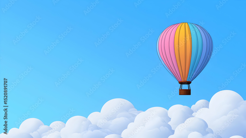 Naklejka premium Colorful Pixel Art Hot Air Balloon Against Blue Sky And Clouds