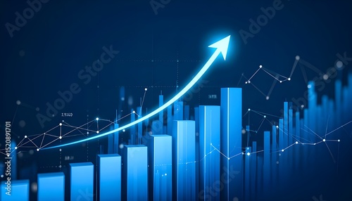Blue growth graph business chart data diagram on success financial presentation backg