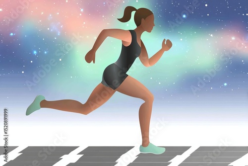 Silhouette of a female athlete running at the stadium at night