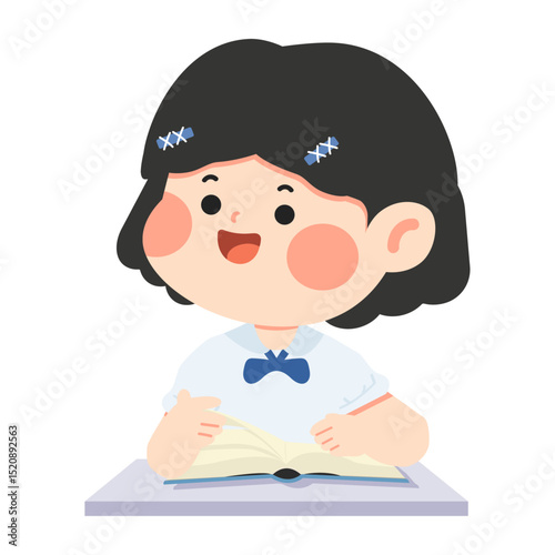 Flat Design Girl Studying Illustration