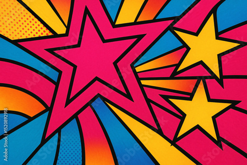 Pop art background with bright colors and bold outlines.
