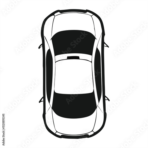 Top view car illustration isolated on a white background. Best for poster design icon sign vector sketch freehand outline hand drawn picture sketchy silhouette illustration