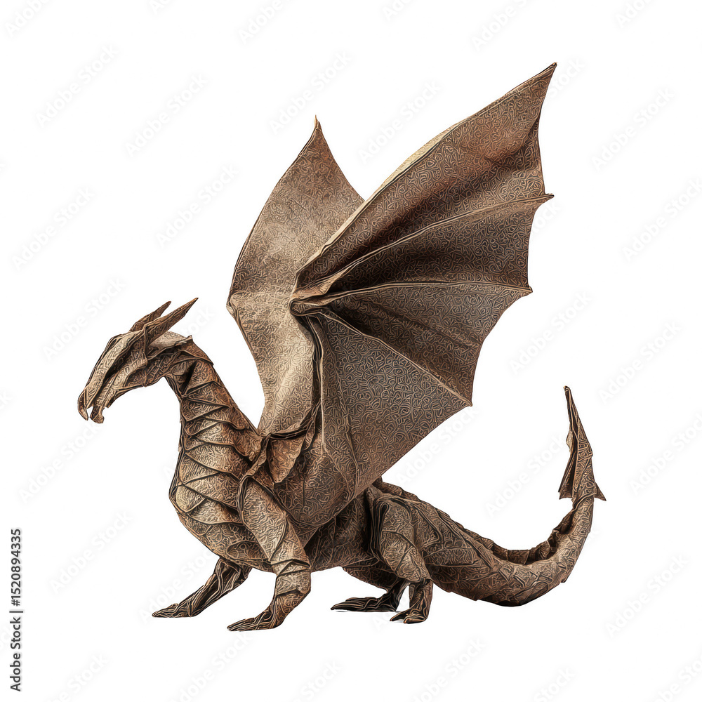 Fototapeta premium Origami dragon sculpture with detailed wings and textured body.