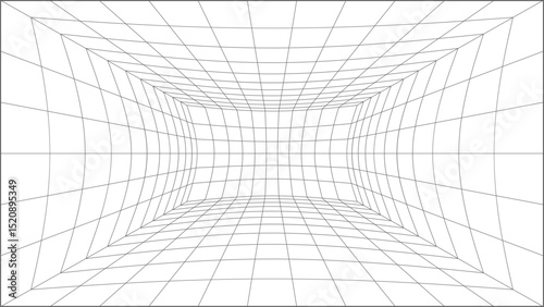 3d wireframe perspective grid room template design vector illustration background. Empty 3 dimension virtual room with perspective wireframe grid geometric sketch. Cyber virtual line interior frame.