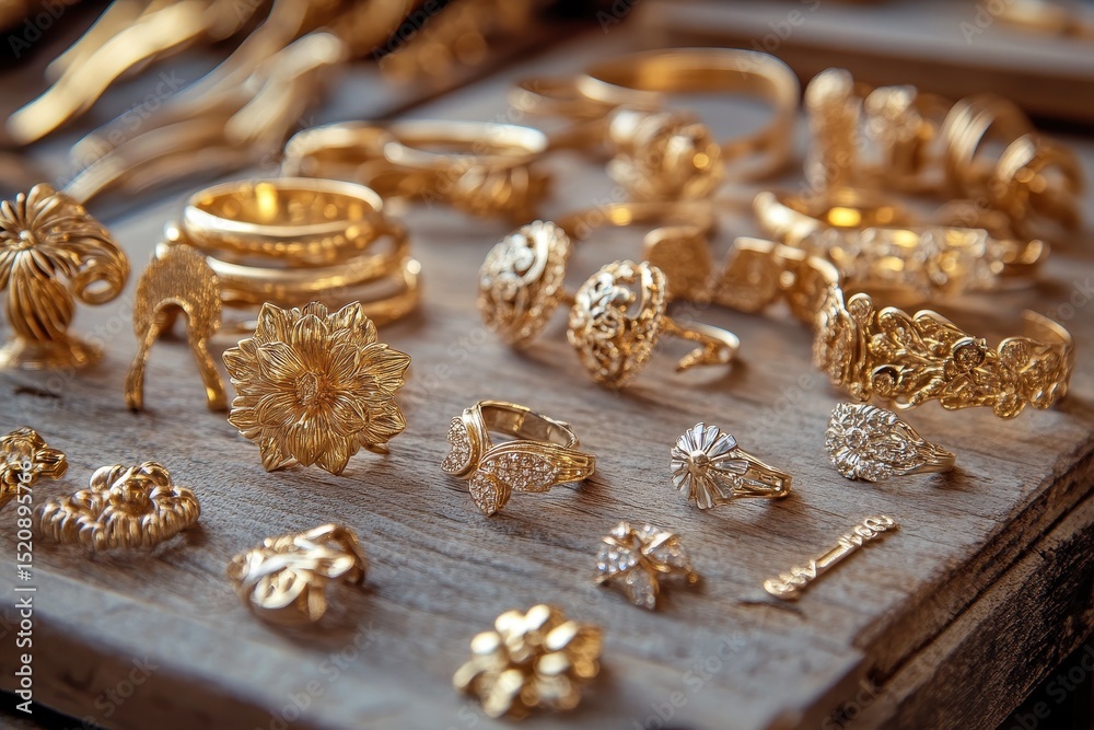 Fototapeta premium Crafting Elegance: A Goldsmith's Workspace Filled with Tools for Creating Stunning Jewelry