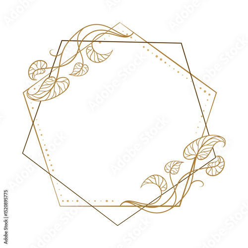 Polygonal floral frame with graceful ivy leaves. Modern botanical vector for invitations, logos, or greeting card design.