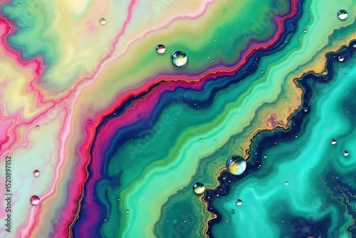 Abstract fluid art painting with vibrant colors and golden accents