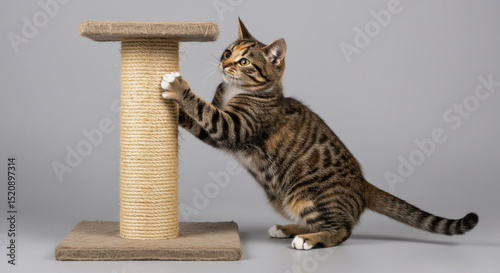 Kitten engaging scratching post