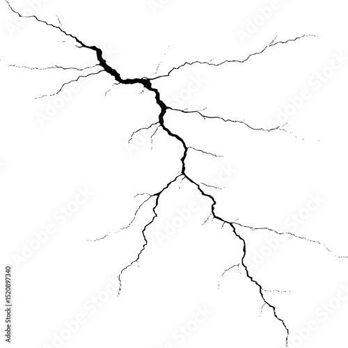 A striking depiction of a lightning bolt branching on transparent background
