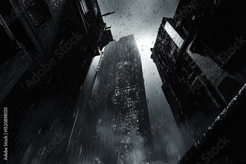 Rainy night cityscape a monochromatic view