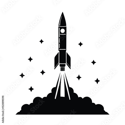 Rocket Launching Vector Silhouette