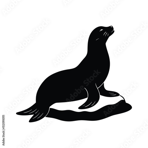 Seal Basking On Rock Vector Silhouette