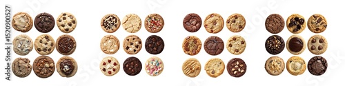 Top view assorted cookies collection in various flavors for food packaging, bakery menu and recipe design