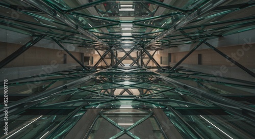 Architectural Marvel: Captivating Glass and Steel Ceiling Structure in a Modern Building, Showcasing Geometric Design and Innovative Construction Techniques.