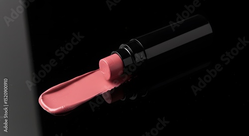 Luxurious Pink Lipstick Swatch on Glossy Black Surface: Beauty, Cosmetics, and Fashion Photography for Makeup Artistry and Product Showcase, Glamorous and Elegant