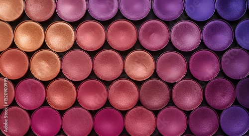 Gradient Palette of Shimmering Eyeshadows: A Spectrum of Beauty for Cosmetic Artistry and Makeup Trends, Ranging from Warm Bronze Tones to Rich Purple and Plum Hues.