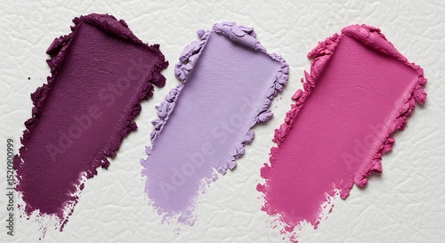 Luxurious Trio of Eyeshadow Smears: A High-Resolution Close-Up of Purple, Lavender, and Pink Pigments on Textured Background - Perfect for Beauty Product Mockups