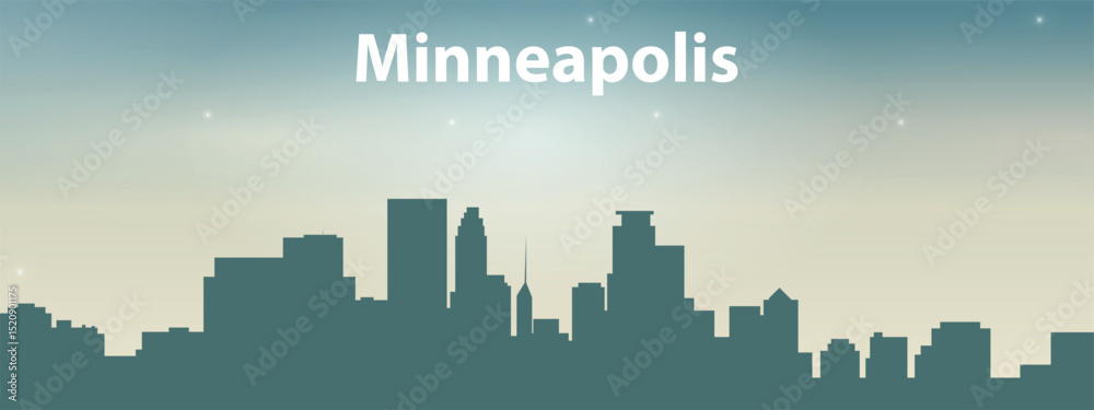 Fototapeta premium stylized green silhouette of Minneapolis city skyline against the light sky
