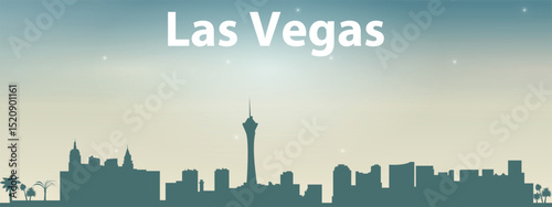 stylized green silhouette of Las Vegas city skyline against the light sky