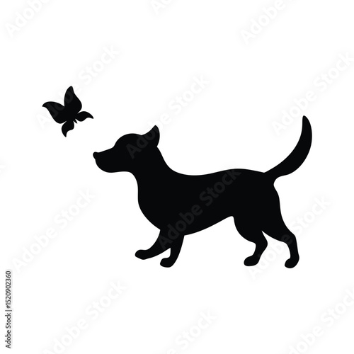 Dog Chasing Butterfly Vector Silhouette