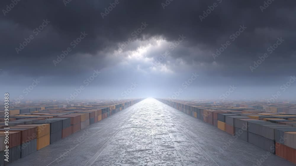 Road to the Cloud: An endless road leads toward a break in the stormy clouds, conveying themes of hope, aspiration, and the journey ahead.