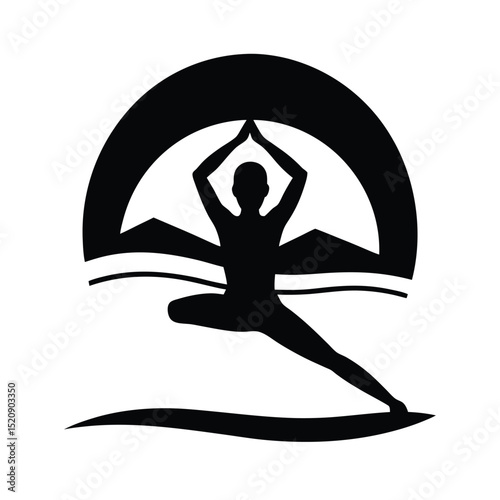 Person Practicing Yoga At Sunrise Vector Silhouette