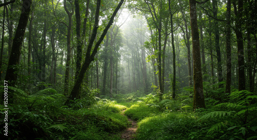 Lush green forest pathway