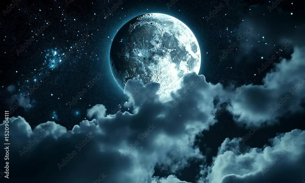 Night Sky Full of Stars and Clouds with a Majestic Moon Night Sky Full of Stars and Clouds with a Majestic Moon