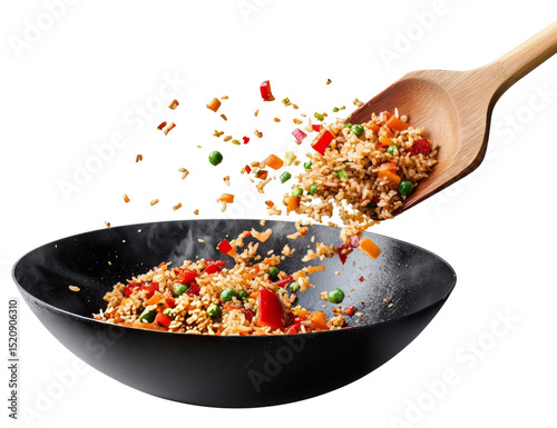 Wallpaper Mural Cooking Fried Rice in Wok with Wooden Spoon and Vegetables Torontodigital.ca