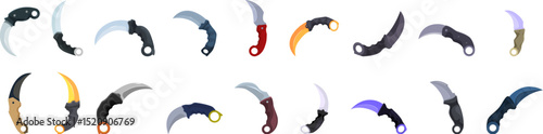 Karambit icons set. Karambit icons set, cartoon style, isolated on white background