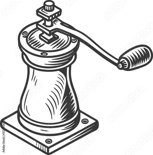 Abstract cartoon vector illustration of a coffee grinder with coffee beans, an isolated creative art idea symbol