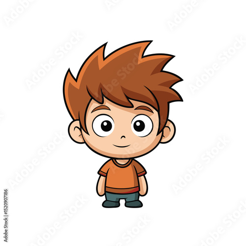 Cute tiny cartoon boy unkempt hair vector illustration