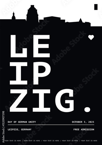 Leipzig typography minimalist vector poster for national event, public holiday, independence day, festival layout. Brochure, leaflet, flyer, presentation image template for Germany city