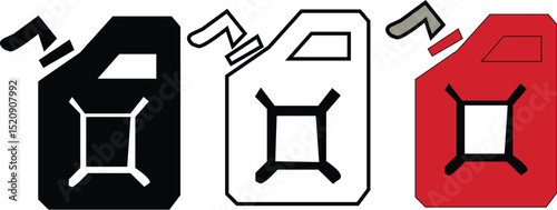 gasoline can icon flat black outline  silhouetted image.  