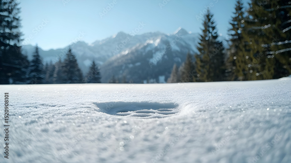 Obraz premium Snowy Landscape With Golf Hole And Mountains