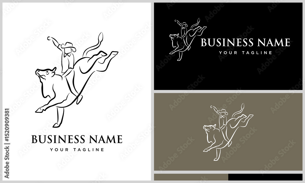 Fototapeta premium Cowboy Bull Riding Logo Design.